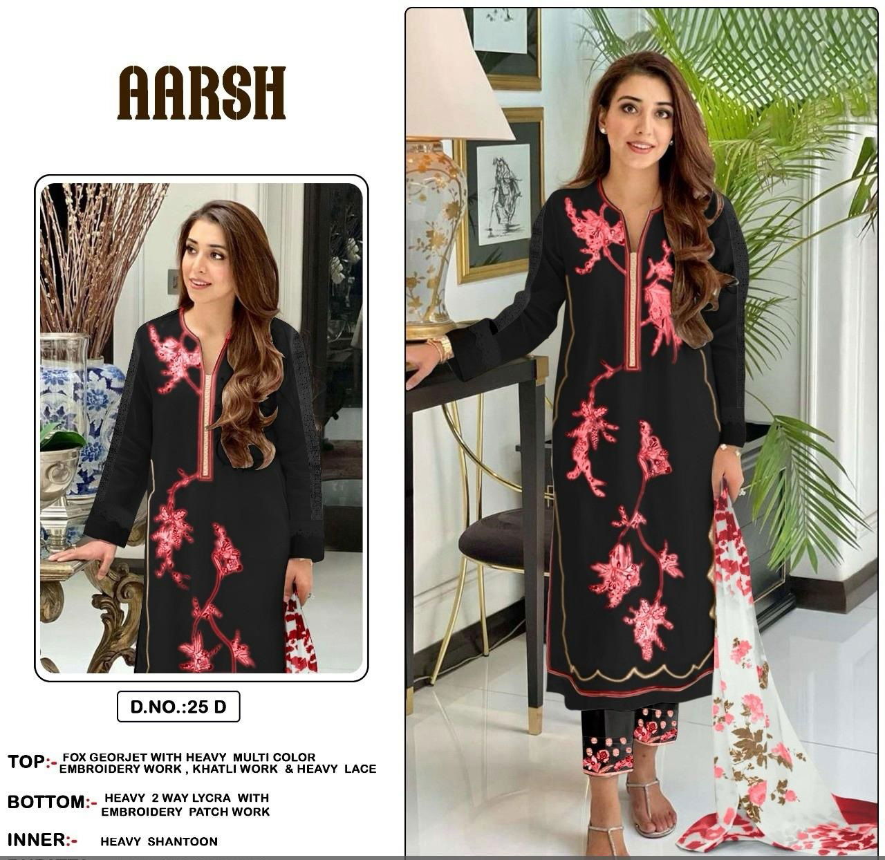 Aarsh 025 Embroidery Georgette Pakistani Readymade Suits Wholesale Shop In Surat